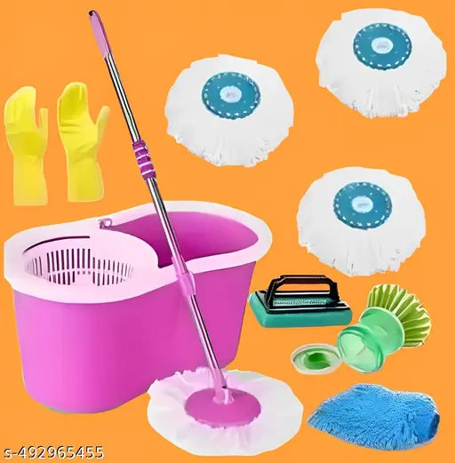 Combo Mop Set With 3 Refills -Plus 4 Cleaning Items Free -mkn72737hdn