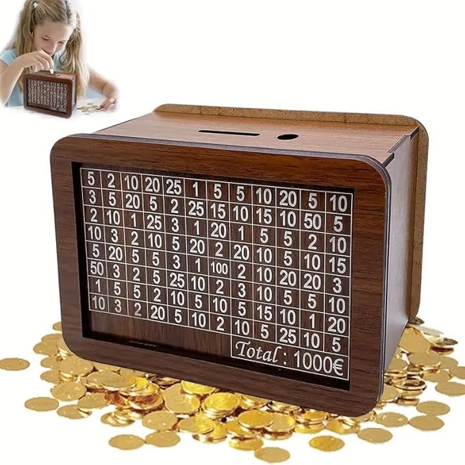 THE GRANDEUR Wooden Money Piggy Bank, Money Saving Box, Gullak with Savings Chart, 100000 Rupees Goal Tracker, Cash Collection Bank for Kids and Adults (Self Assembled)