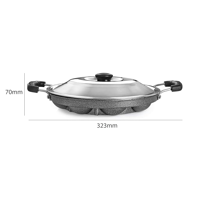 Appam Patra with Lid and Side Handle/ kulipaniyaram pan nonstick/ appe/Appam Pan/Appam Maker/app Pan maker Paniarakkal with Lid Paniarakkal with Lid 0.5 L capacity 23 cm diameter (Aluminium, Non-stick)