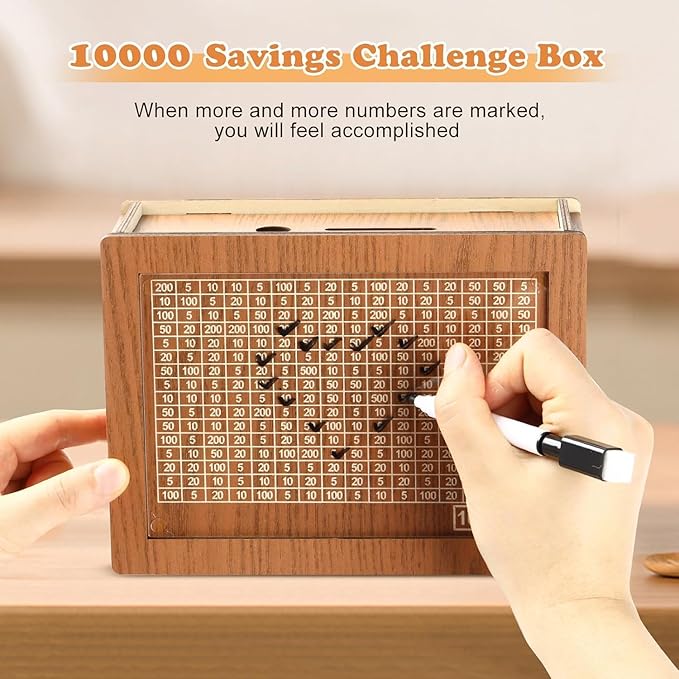 THE GRANDEUR Wooden Money Piggy Bank, Money Saving Box, Gullak with Savings Chart, 100000 Rupees Goal Tracker, Cash Collection Bank for Kids and Adults (Self Assembled)