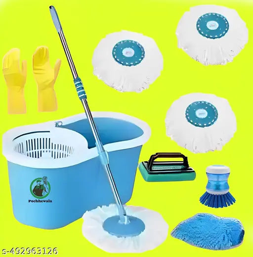 Combo Mop Set With 3 Refills -Plus 4 Cleaning Items Free -pcwla73663hdhd