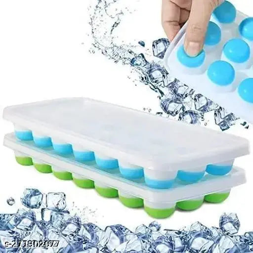 Homeglare Ice Cube Tray with Lid 1 pc 21 Cube (Color and Print May Vary) Multicolor Silicone Ice Cube Tray (Pack of1