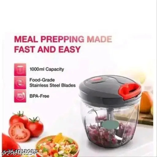 Plastic 950ml Kitchen Chopper with 5 Blades and 1 Plastic Whisker, Multipurpose Manual Chopper, Vegetable & Fruit Cutter Chopper -(GREY) PREMIUM QUALITY PRODUCT