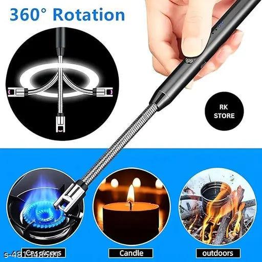 Electric Arc Gas Lighter Rechargeable Plasma Lighter for Cooking Gas Stove, Kitchen, Pooja Candles Diyas Safe USB Charging, Windproof, Long-Lasting 360° Flexible Electric Lighter Rechargeable