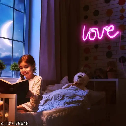 BM Love Neon Led Light Sign for Love Room Decoration Accessory, Table Decoration, Gifts, Night Light with (USB)(PINK) || Love light lamp || Love Neon Lights || Love Lighting gift ||Love Lights || Love Neon Light