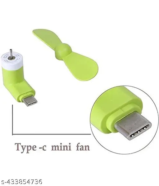 Type-C Mini Fan 2-Blade Fan High Speed USB Fan, Mini Mobile Cooler, Mini fan Support with All Android & Type-C Smatphones & Black Colour Round shape Handsfree Pouch Free (Multi-colour)