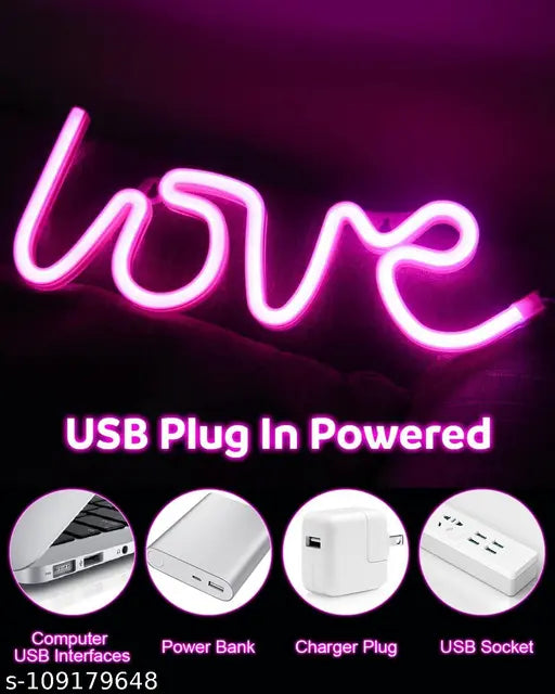 BM Love Neon Led Light Sign for Love Room Decoration Accessory, Table Decoration, Gifts, Night Light with (USB)(PINK) || Love light lamp || Love Neon Lights || Love Lighting gift ||Love Lights || Love Neon Light