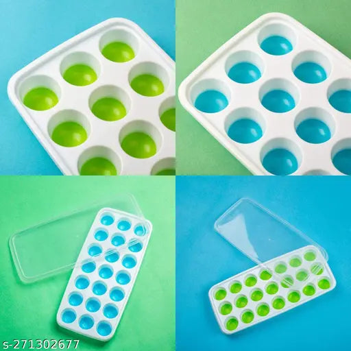 Homeglare Ice Cube Tray with Lid 1 pc 21 Cube (Color and Print May Vary) Multicolor Silicone Ice Cube Tray (Pack of1