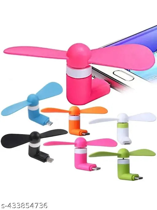 Type-C Mini Fan 2-Blade Fan High Speed USB Fan, Mini Mobile Cooler, Mini fan Support with All Android & Type-C Smatphones & Black Colour Round shape Handsfree Pouch Free (Multi-colour)